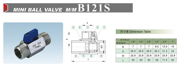 3/4'', 316 Material, Pn 63 Stainless Steel Double Male Mini Ball Valves